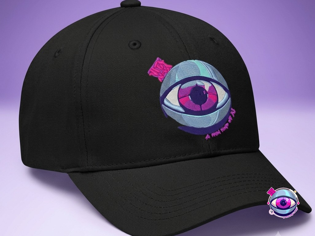 Black dad cap with the VitaNova eye on the front