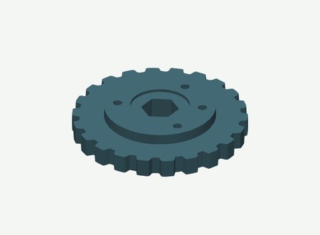 Right HEX12 drive wheel outer half in its print orientation